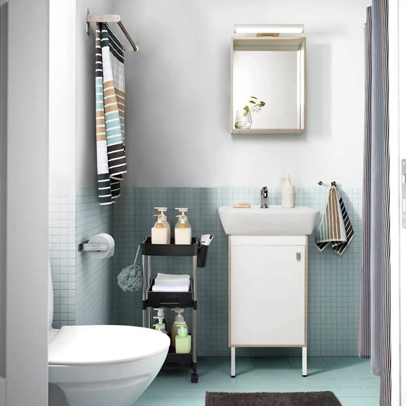 Black 3-Tier Utility Rolling Cart with Sliding Storage Drawer