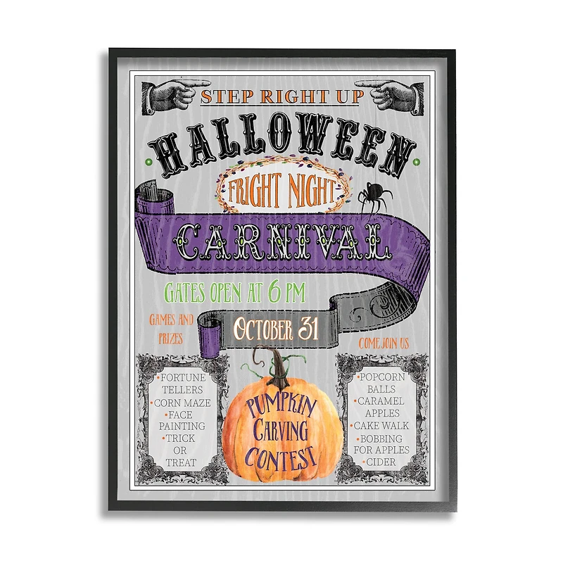 Stupell Industries Halloween Fright Night Carnival Sign Framed Giclee Art