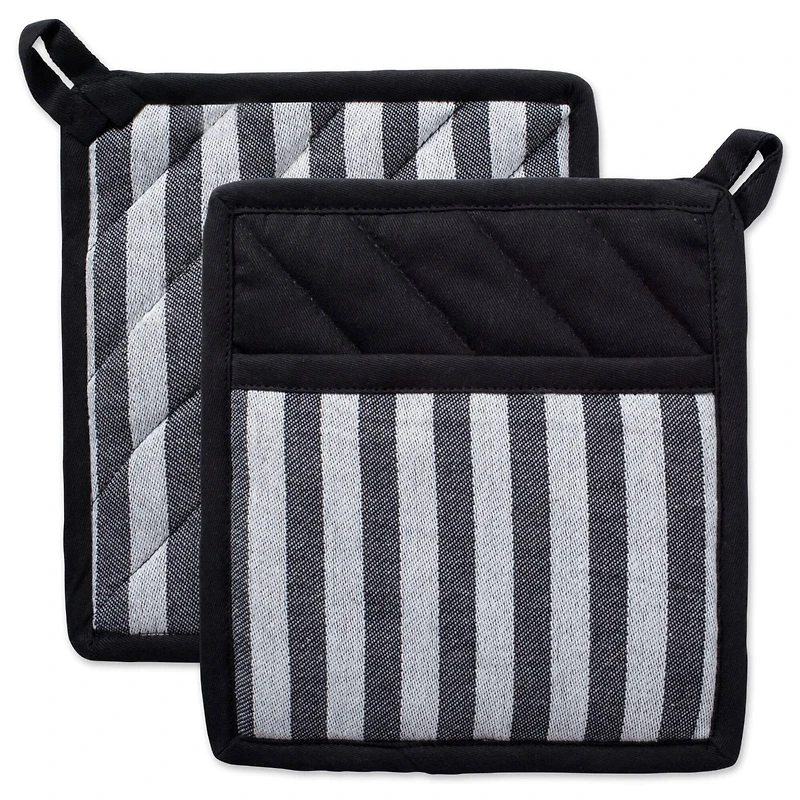 DII® Black & White Stripe Potholder Set