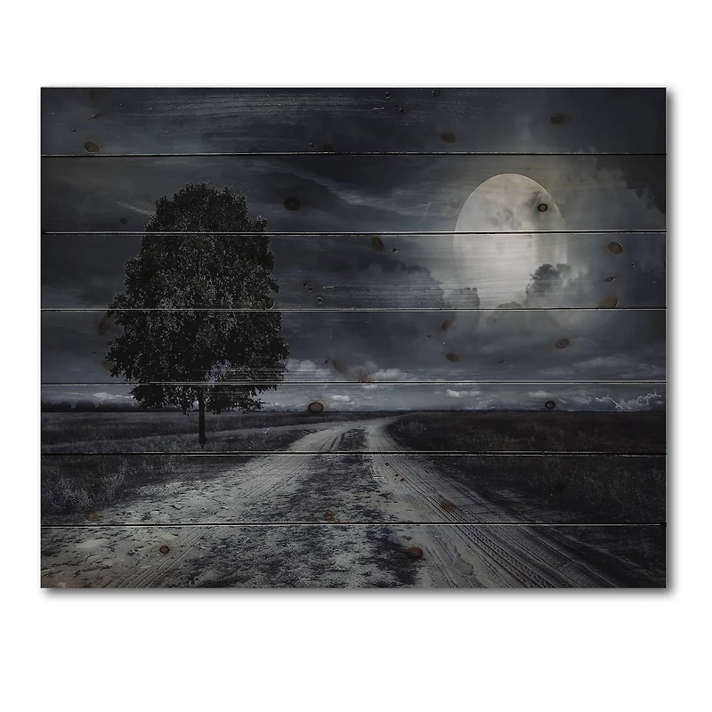 Designart - Paved Road Under A Full Moon