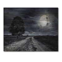 Designart - Paved Road Under A Full Moon