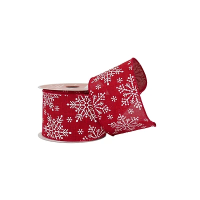 2.5" x 20ft. Red & White Snowflakes Wired  Ribbon by Celebrate It®