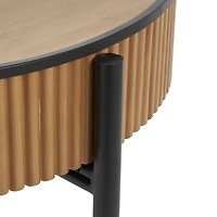 32" Brown Wooden Handmade Slatted Coffee Table with Black Legs