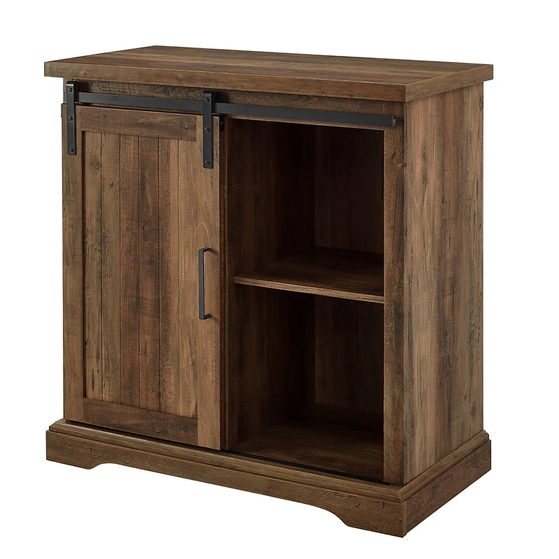 Walker Edison 32" Reclaimed Barnwood Sliding Grooved Door Modern Accent Cabinet