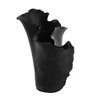 Black 16" Ceramic Floral Abstract Vase