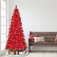 6.5ft. Pre-Lit Flocked Fashion Red Artificial Christmas Tree, Clear Lights