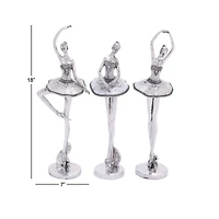 Set of 3 Silver Polystone Modern Dancer Sculpture, 18", 18", 16"