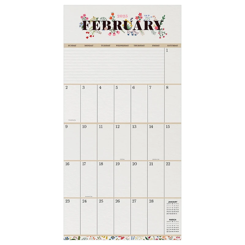 TF Publishing 2025 Big Grid Floral Wall Calendar