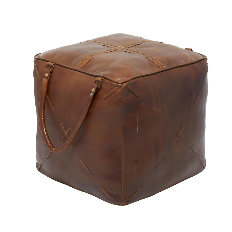 19" Brown Leather Rustic Stool