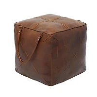 19" Brown Leather Rustic Stool