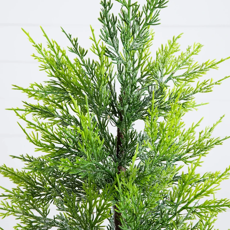 32in. Pre-Lit Artificial Lightly Snowed Cypress Christmas Tree with 30 Warm White LED Lights in Decorative Weaved Basket