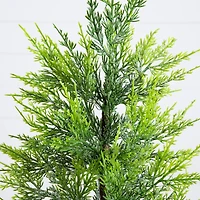 32in. Pre-Lit Artificial Lightly Snowed Cypress Christmas Tree with 30 Warm White LED Lights in Decorative Weaved Basket