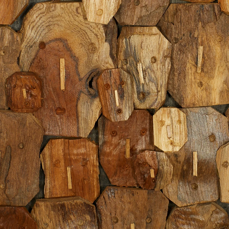 Rectangular Brown Wood Totem Face Wall Art, 32" x 14" x 2"