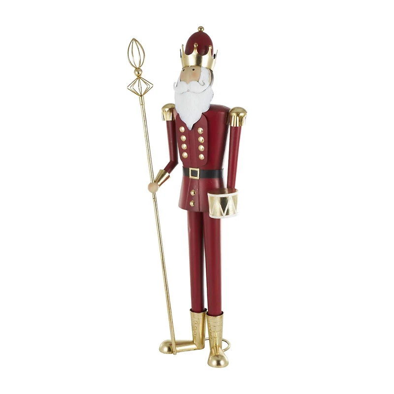 52.5" Red Standing Nutcracker with Drum Metal Sculpture