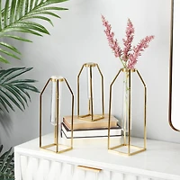 CosmoLiving by Cosmopolitan Set of 3 Gold Stainless Steel Glam Vase, 13" x 5" x 5"