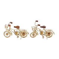 11" Gold Metal Bike Sculpture with Wood Accents Set