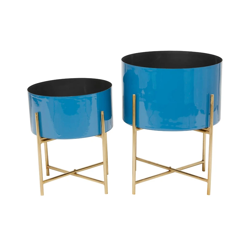 Blue Modern Planter, Set of 2" 15", 12"