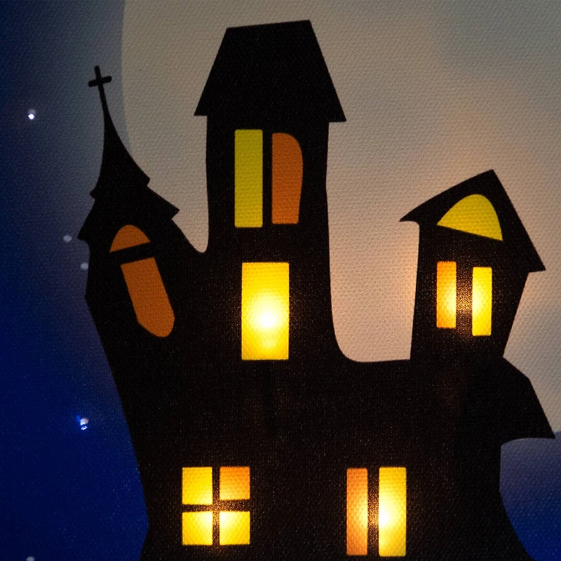 LED Lighted Witch in the Moon Halloween Canvas Wall Art