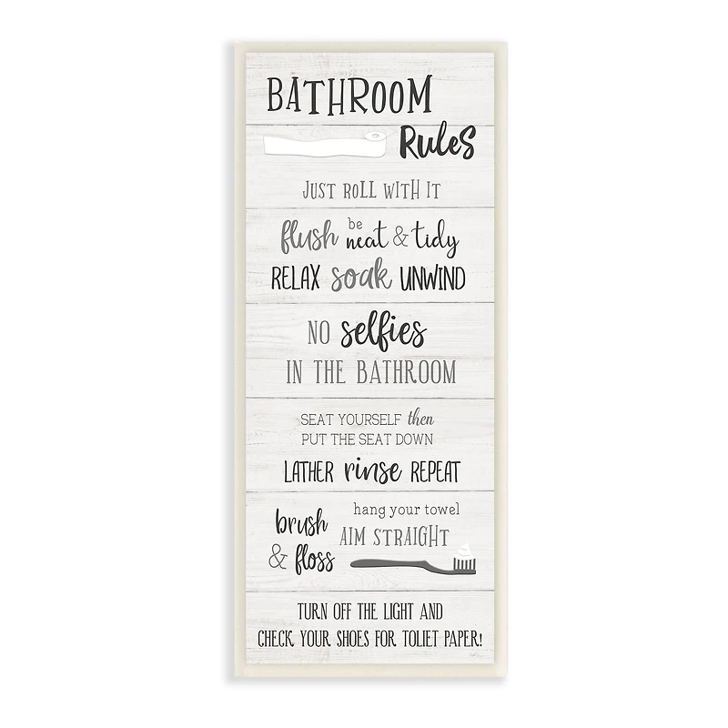 Stupell Industries Bathroom Rules Sign Toilet Paper Fun Phrases,7" x 17"
