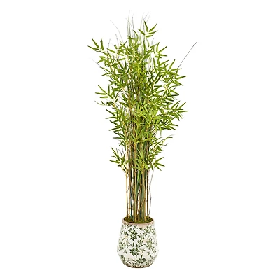 5ft. Grass Bamboo Tree in Floral Print Planter