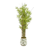 5ft. Grass Bamboo Tree in Floral Print Planter