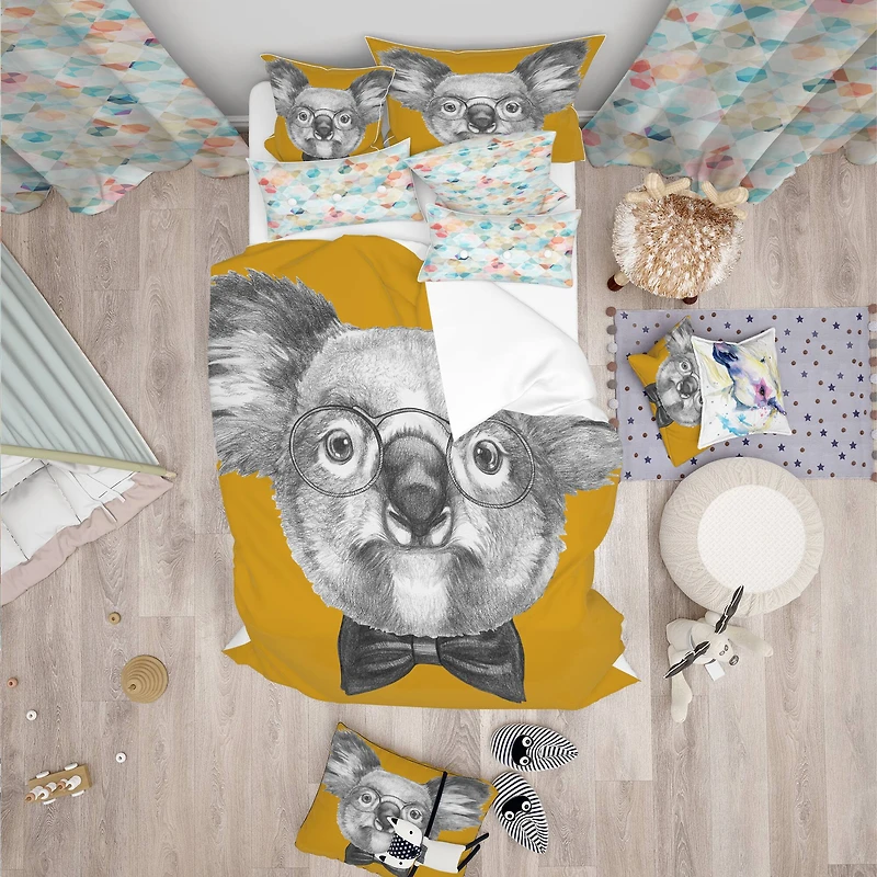 Designart 'Koala with Glasses and Bow Tie - Modern Duvet Cover Set