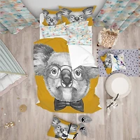 Designart 'Koala with Glasses and Bow Tie - Modern Duvet Cover Set