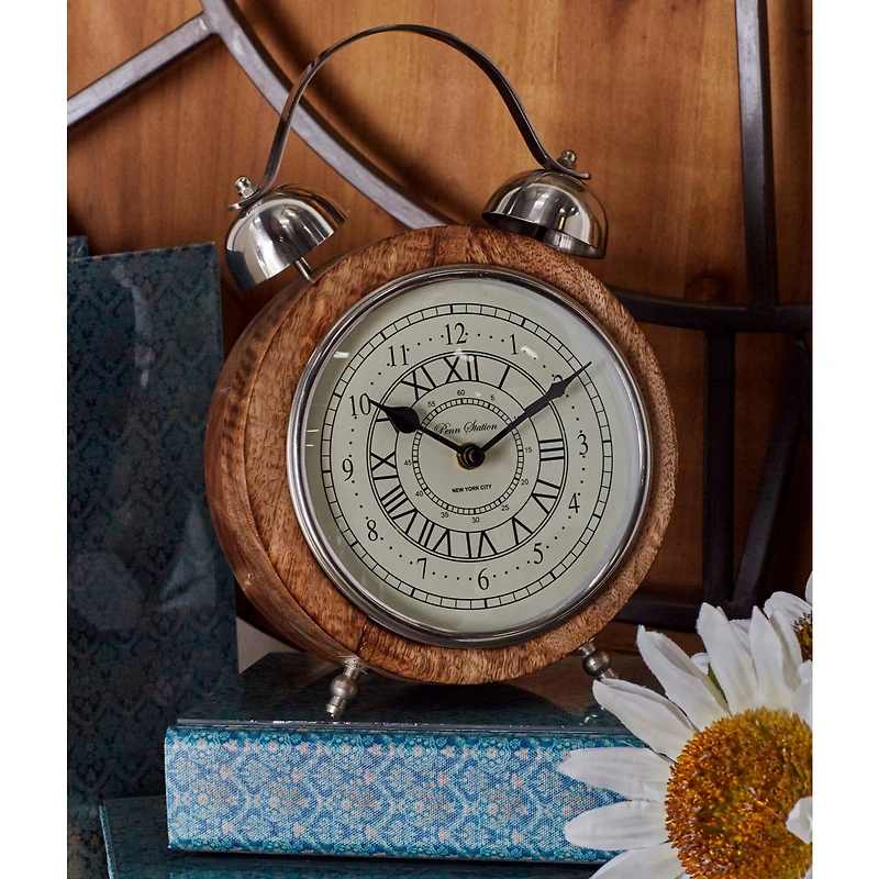 The Novogratz 10" Brown Mango Wood & Aluminum Clock