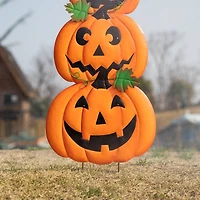 Glitzhome® 3.3ft. Halloween Lighted Metal Stacked Jack-O-Lantern Yard Stake Set