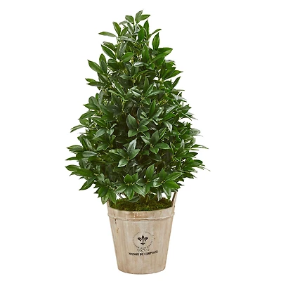 3.5ft. UV Resistant Bay Leaf Cone Topiary Tree in Farmhouse Planter