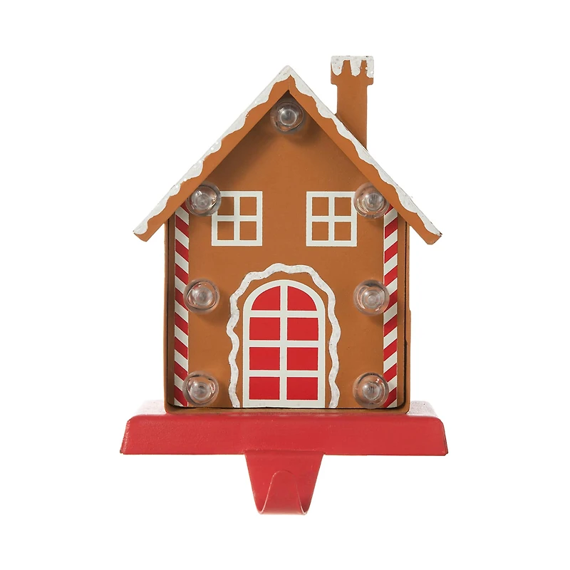 Glitzhome® 6.75'' Marquee LED Gingerbread House Metal Christmas Stocking Holder
