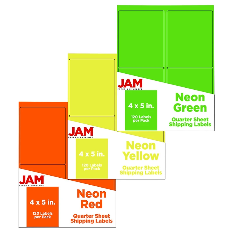 JAM Paper Extra Large Bright Neon Shipping Address Label Stickers, 360ct.