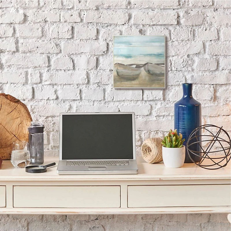 Stupell Industries Lake Boat Beach Landscape Wooden Wall Plaque