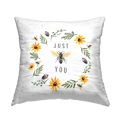 Stupell Industries Just Bee You Pun Phrase Yellow Daisy Wreath Throw Pillow 18" x 18"