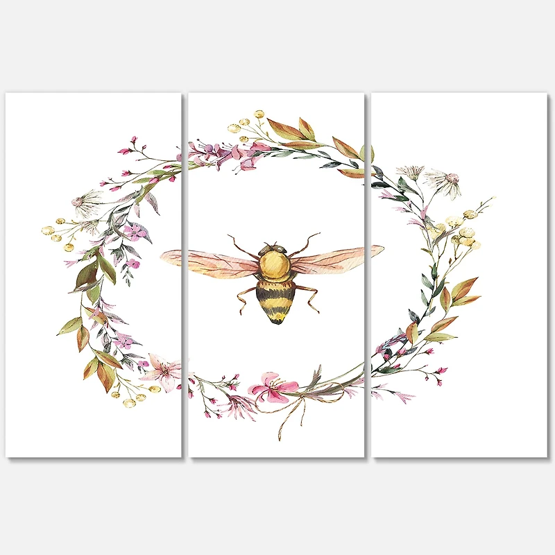 Designart - Bee In Wildflowers Wreath