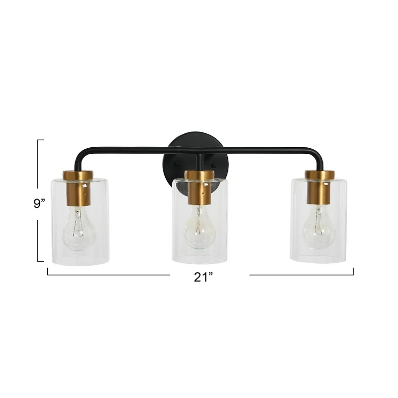 Hello Honey® Robert Stevenson Lighting Kendrick Matte Black & Brushed Gold Metal & Glass 3-Light Vanity Light