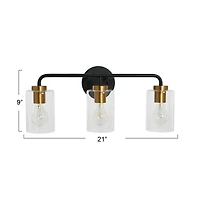 Hello Honey® Robert Stevenson Lighting Kendrick Matte Black & Brushed Gold Metal & Glass 3-Light Vanity Light