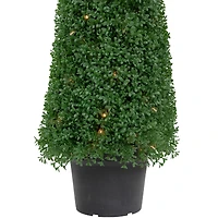 3ft. Pre-Lit Artificial Boxwood Cone Topiary Tree with Round Pot, Clear Lights