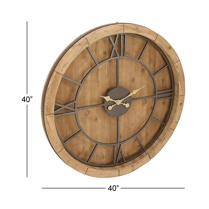 40" Brown Wood Mediterranean Wall Clock