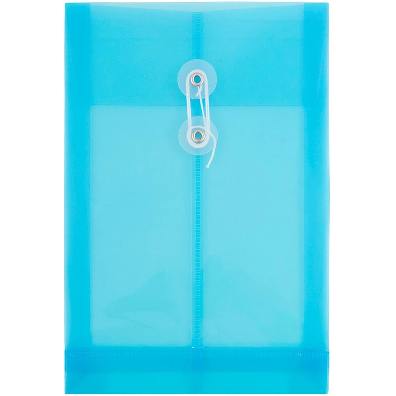 JAM Paper 6.25" x 9.25" Blue Plastic Button String Open End Envelopes, 12ct.