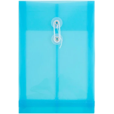 JAM Paper 6.25" x 9.25" Blue Plastic Button String Open End Envelopes, 12ct.