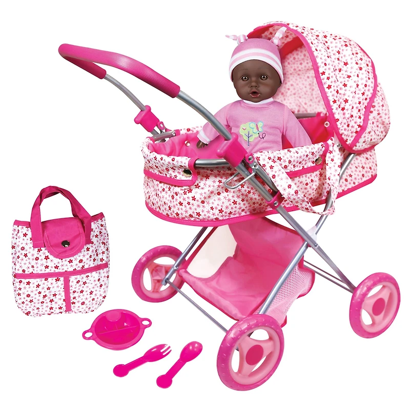 Lissi Dolls Deluxe Doll Pram with 13" African American Baby Doll