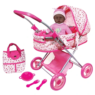 Lissi Dolls Deluxe Doll Pram with 13" African American Baby Doll
