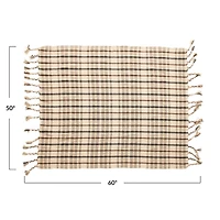 Hello Honey® Charcoal & Brown Woven Recycled Cotton Blend Plaid Throw with Tassels
