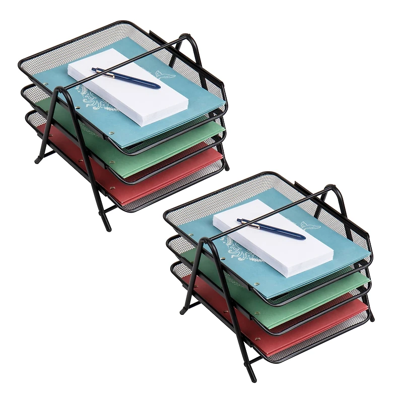 Mind Reader Network Collection Black Metal Mesh 3-Tier Paper Tray