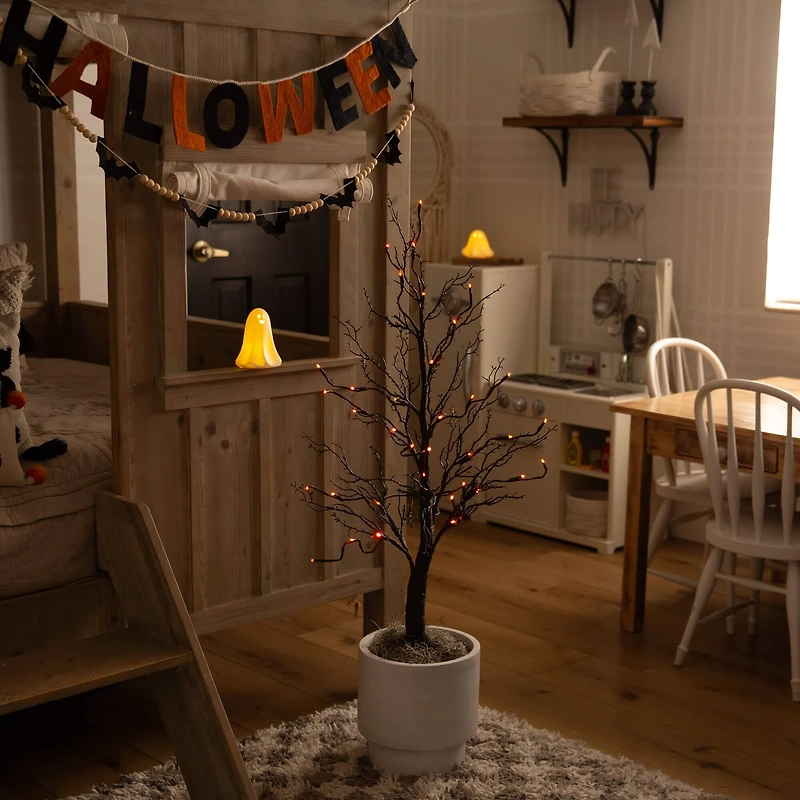 3ft. Pre-Lit Halloween Deluxe Black Twig Artificial Tree with 36 Orange & Purple LED Lights