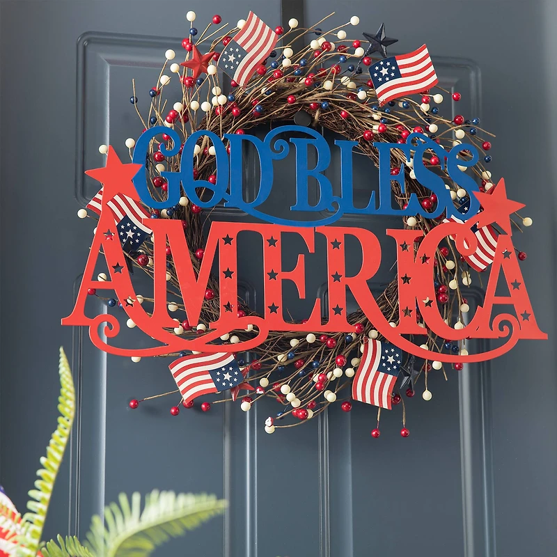 Glitzhome® 24" Patriotic God Bless America Wall Décor