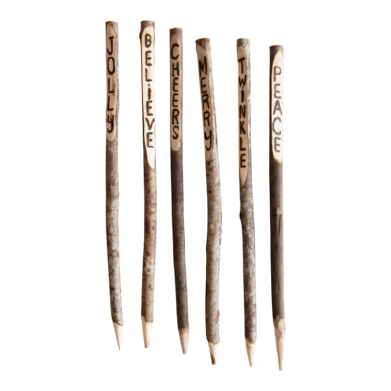 Hello Honey® 24" Natural Holiday Sentiment Wood Stakes, 6ct.