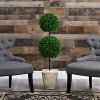 4ft. Boxwood Double Ball Topiary Tree in Country White Planter