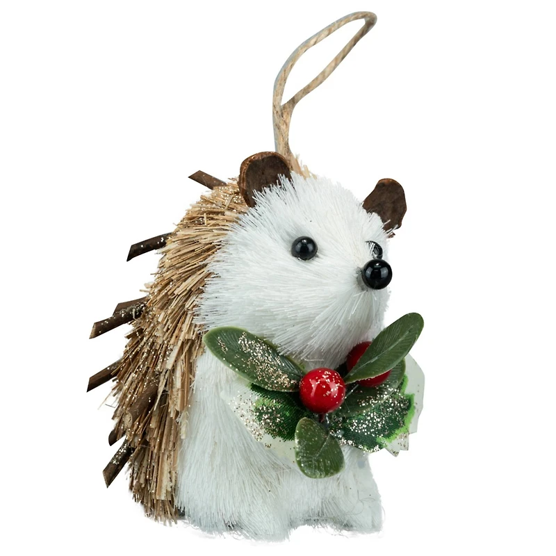 2.75" Natural Hedgehog with Holly Ornament by Ashland®